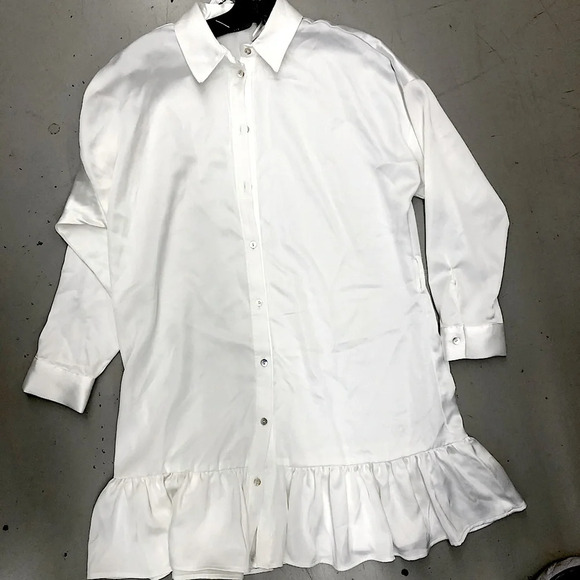 ZARA RUFFLED SATIN EFFECT DRESS OYSTER WHITE - Picture 10 of 12